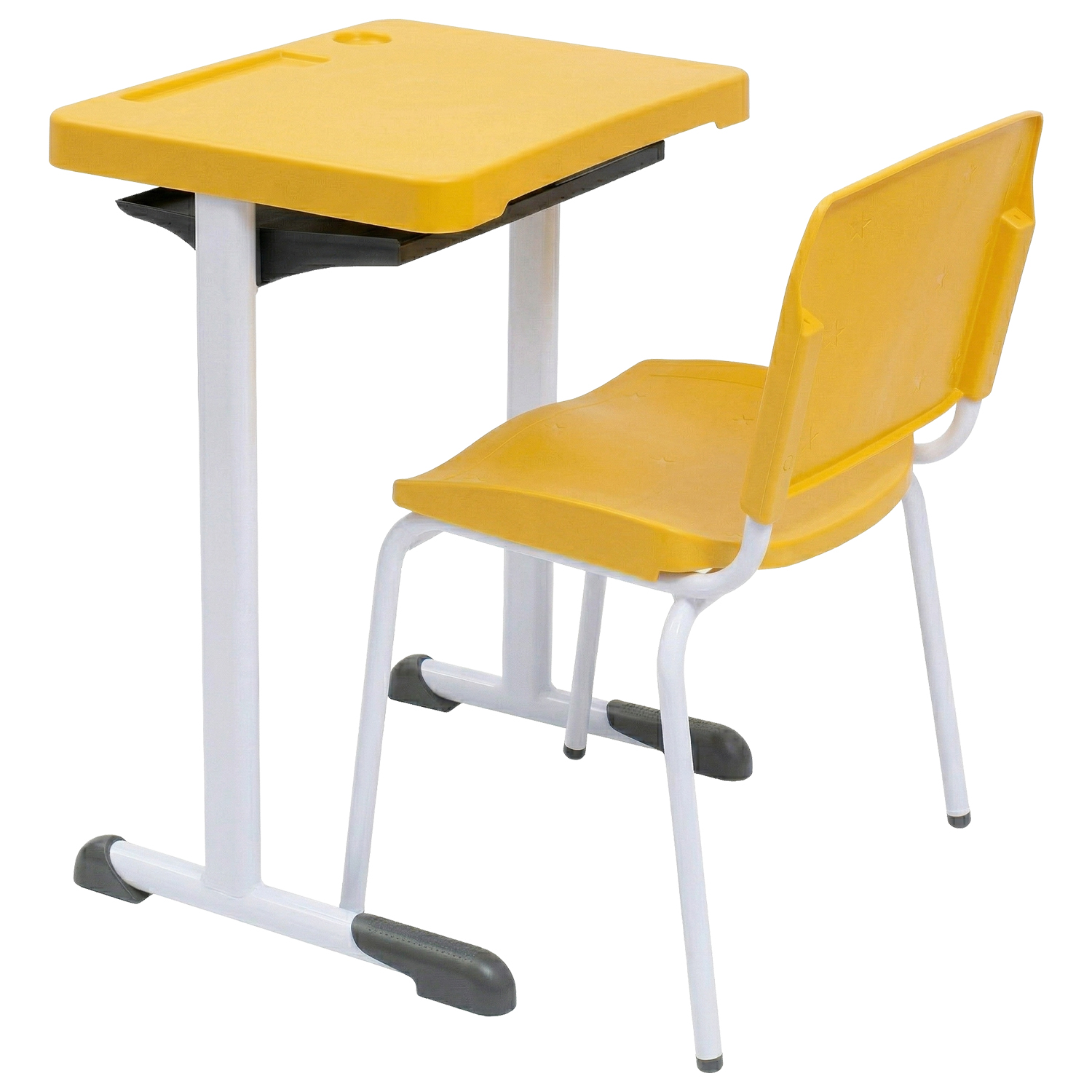 Conjunto Escolar Retangular (Mesa e Cadeira) – ADULTO (ACIMA DE 10 ANOS) – Tampo PP – Amarelo - Imagem 2