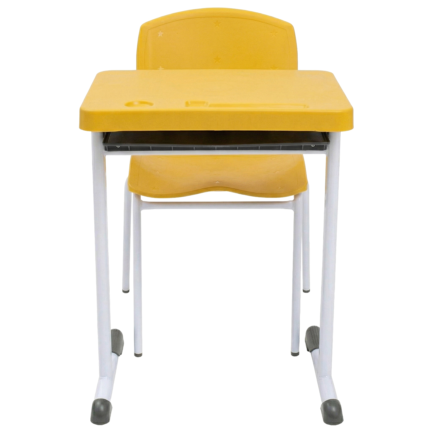Conjunto Escolar Retangular (Mesa e Cadeira) – ADULTO (ACIMA DE 10 ANOS) – Tampo PP – Amarelo - Imagem 3