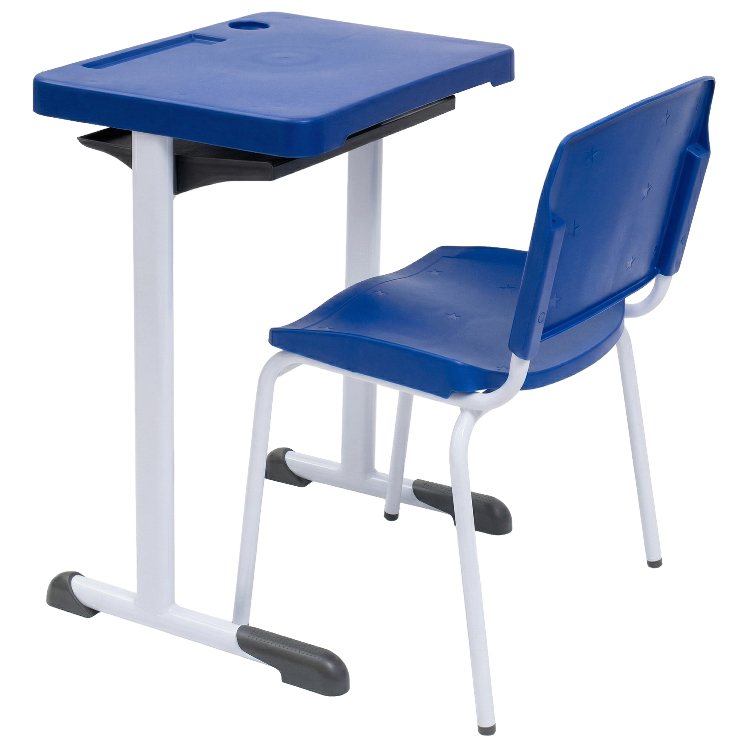Conjunto Escolar Retangular (Mesa e Cadeira) – ADULTO (ACIMA DE 10 ANOS) – Tampo PP – Azul - Imagem 2