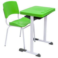 Conjunto Escolar Retangular (Mesa e Cadeira) – ADULTO (ACIMA DE 10 ANOS) – Tampo PP – Verde Limão