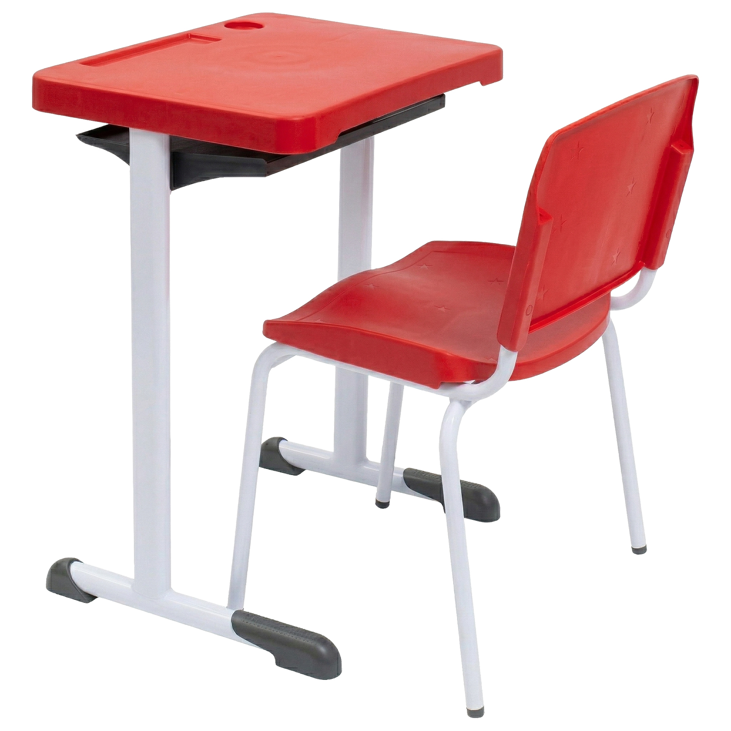 Conjunto Escolar Retangular (Mesa e Cadeira) – ADULTO (ACIMA DE 10 ANOS) – Tampo PP – Vermelho - Imagem 2