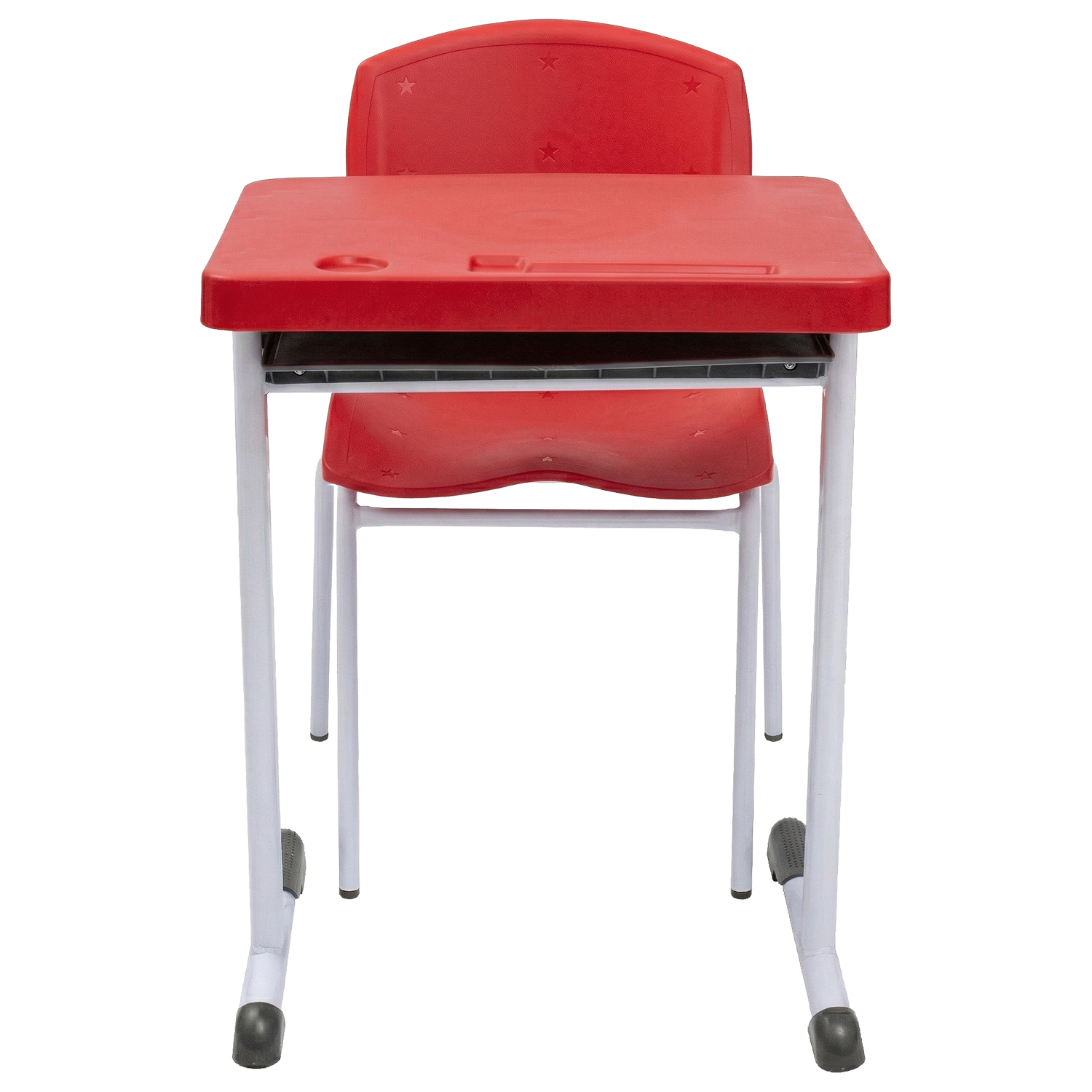 Conjunto Escolar Retangular (Mesa e Cadeira) – ADULTO (ACIMA DE 10 ANOS) – Tampo PP – Vermelho - Imagem 3