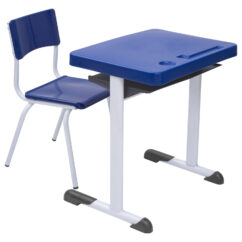 Conjunto Escolar Retangular (Mesa e Cadeira) – JUVENIL (06 a 10 ANOS) – Tampo PP – Azul