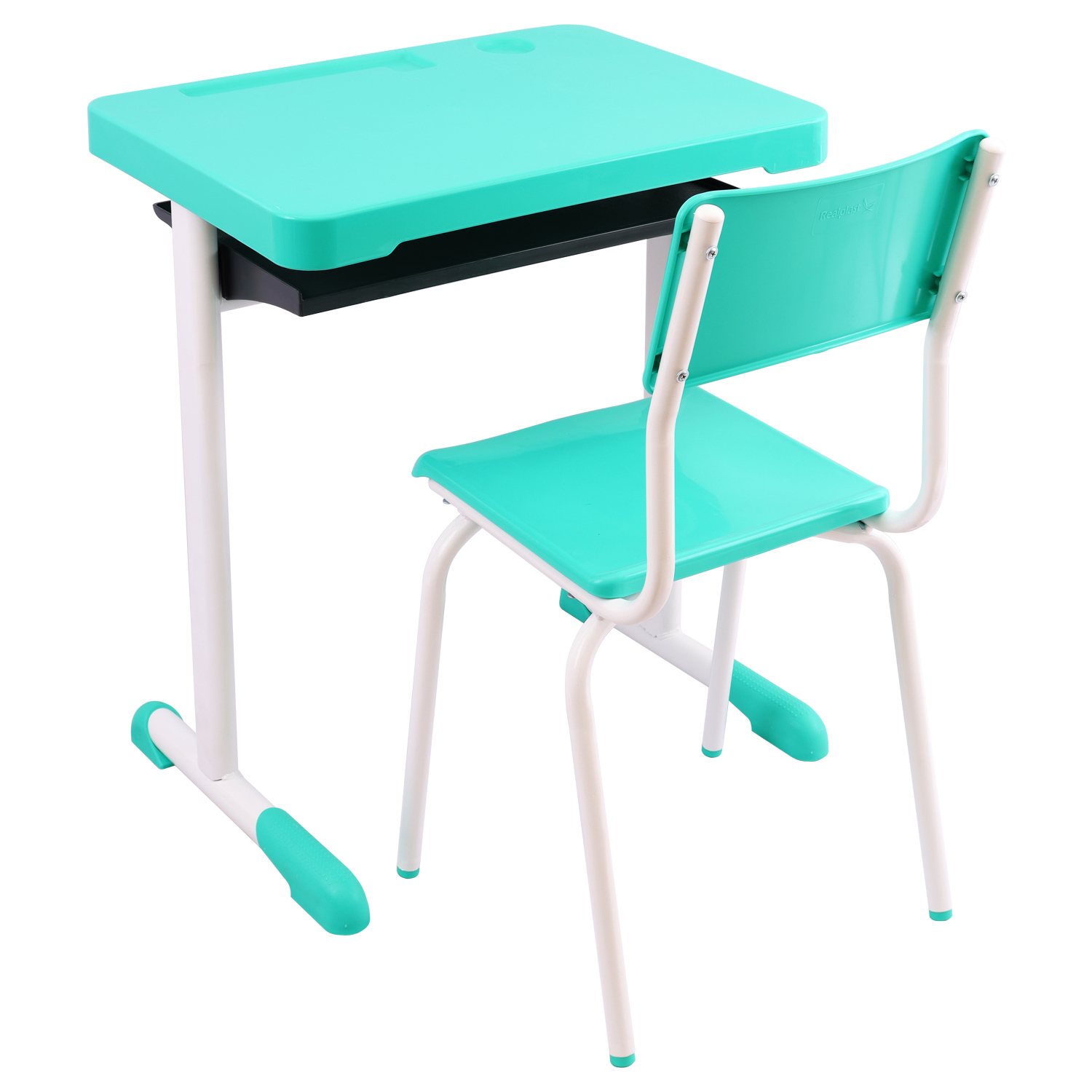 Conjunto Escolar Retangular (Mesa e Cadeira) – JUVENIL (06 a 10 ANOS) – Tampo PP – Verde Água - Imagem 2