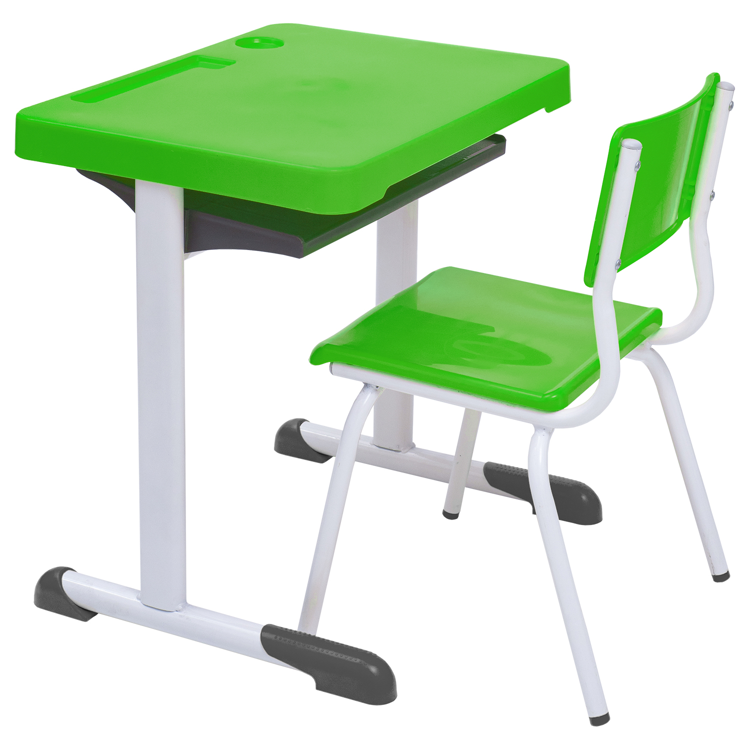 Conjunto Escolar Retangular (Mesa e Cadeira) – JUVENIL (06 a 10 ANOS) – Tampo PP – Verde Limão - Imagem 2